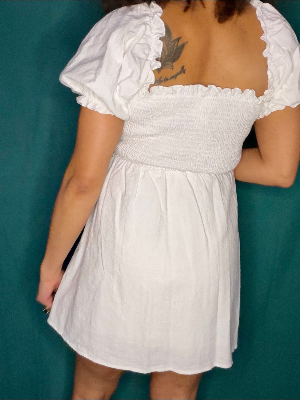 White Showpo Ruched Puff Sleeve Mini Dress - Picture 4 of 4